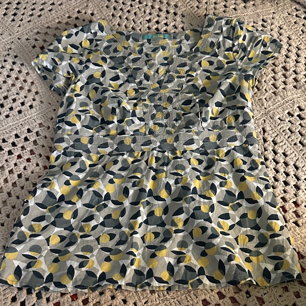 Boden Blue and Yellow Patterned Top